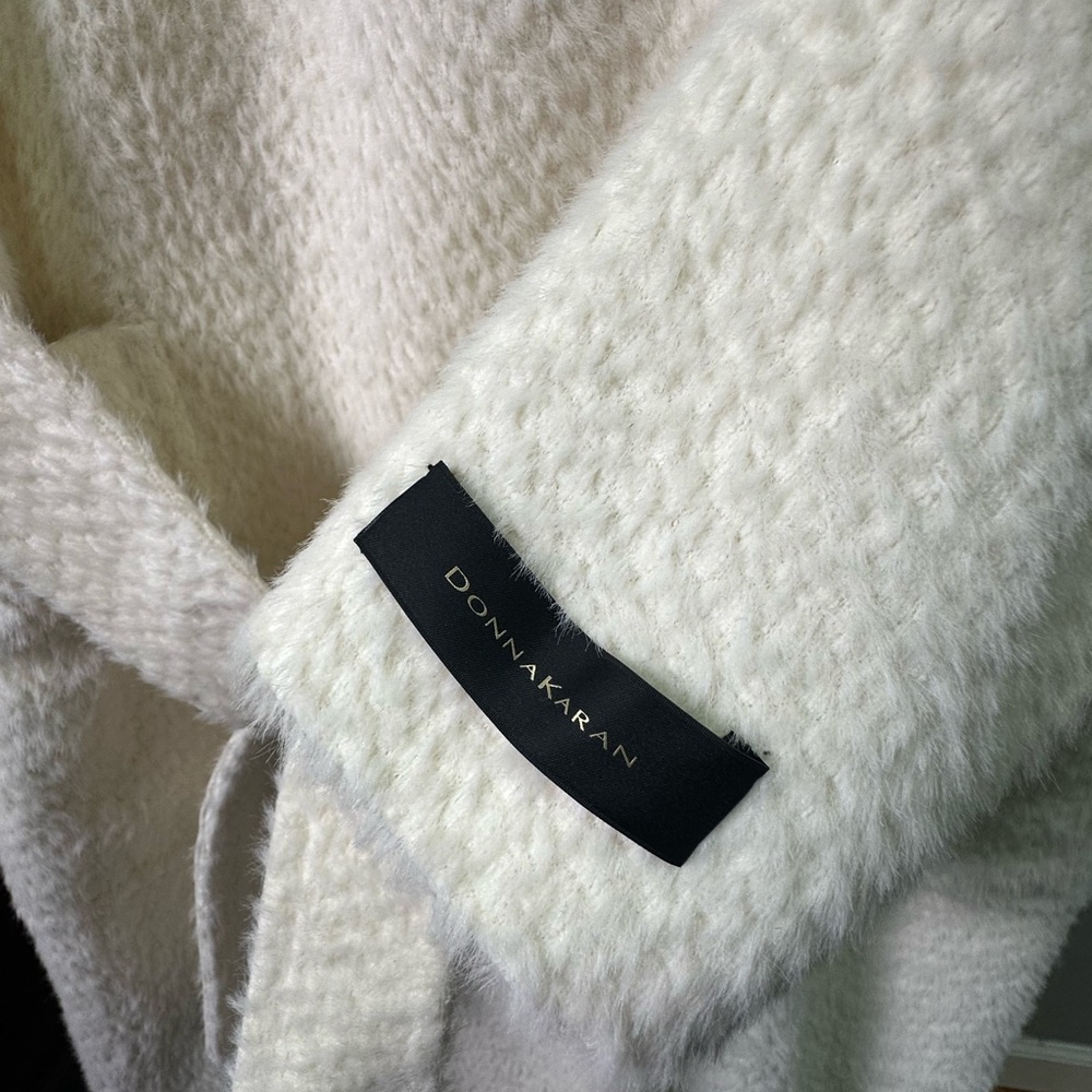 Donna Karan Women’s Small Ivory Long Coat Textured Maxi Coat Elegant Wool Blend - Picture 4 of 8